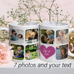 Anpassad text för eget namn på familjefotografisam kaffemugg<br><div class="desc">Lägg till 7 foton och skapa en söt anpassningsbar med flera fotosamlingskärnor för kaffe mugg med trendig shock rosa hjärta och chic för din familj. Enkel att anpassa med anpassningsbarna fyrkantigt bilder, text och namnteckning. Det kan vara en trevlig, tankeväckande keepist för Mors dag, Fars dag, mor- och farföräldrar, familjeårsdag,...</div>