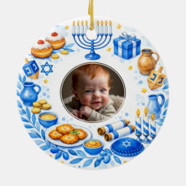 Anpassad text foto Barnets första Hanukkah Julgransprydnad Keramik