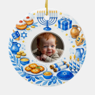 Anpassad text  foto Barnets första Hanukkah Julgransprydnad Keramik
