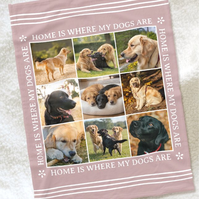 Anpassad Text Foto Collage Husdjur Hund Kärlek Ros Fleecefilt (Skapare uppladdad)