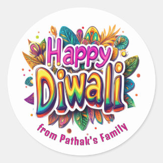 Anpassad text, Glad Diwali Bladskott Runt Klistermärke