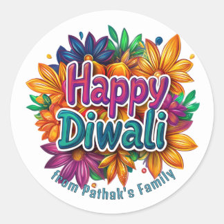 Anpassad text, Glad Diwali Blomsterlig explosion Runt Klistermärke