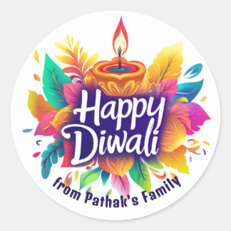 Anpassad text, Glad Diwali Diya & blad Runt Klistermärke