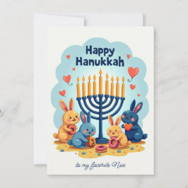 🕎Anpassad text Glad Hanukkah Kanin Menorah Julkort