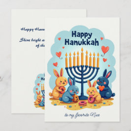 🕎Anpassad text Glad Hanukkah Kanin Menorah Julkort
