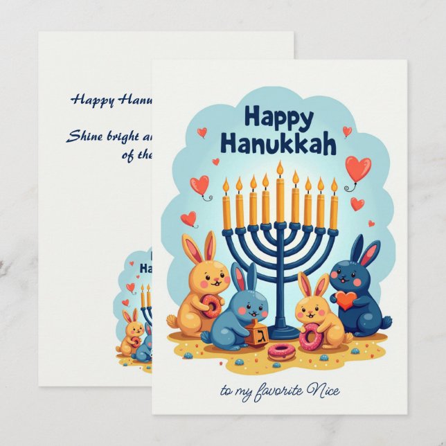 🕎Anpassad text  Glad Hanukkah Kanin Menorah  Julkort (Fram/baksida)