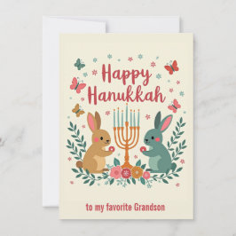 Anpassad text Glad Hanukkah Kanin Menorah Julkort