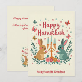 Anpassad text Glad Hanukkah Kanin Menorah Julkort