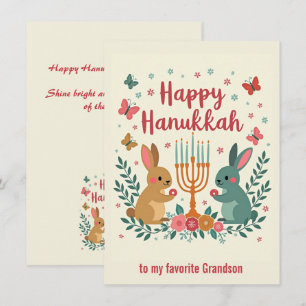 Anpassad text  Glad Hanukkah Kanin Menorah  Julkort