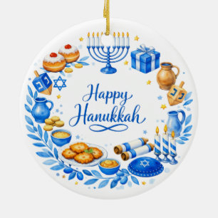 Anpassad text Glad Hanukkah Krans Julgransprydnad Keramik
