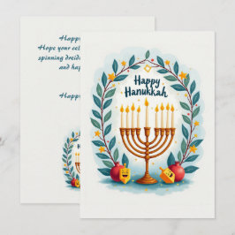 Anpassad text Glad Hanukkah Menorah Krans Julkort