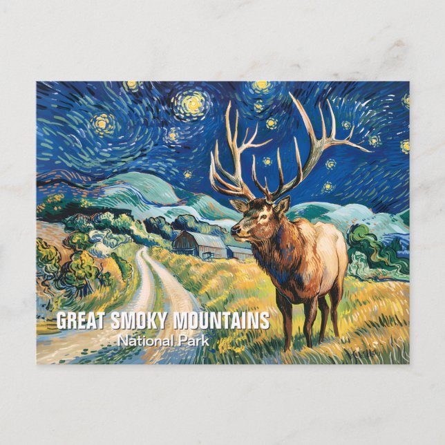 Anpassad text Great Smoky Mountains Elk Van Gogh A Vykort (Framsida)