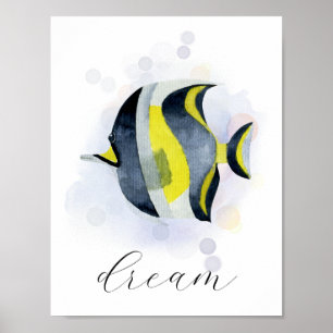 Anpassad text Gul Blå Tropisk Fisk Hav Tema Poster
