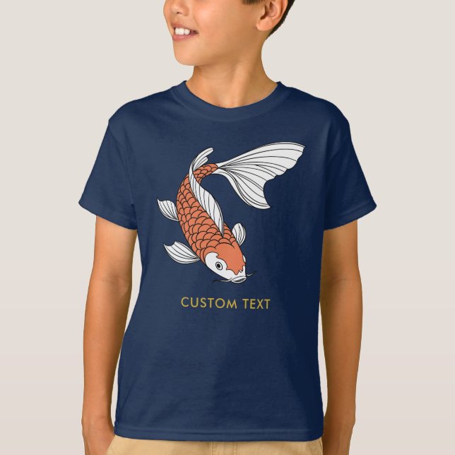 Anpassad text & guld fisk märke Navy pojkar T Shirt (Framsida)