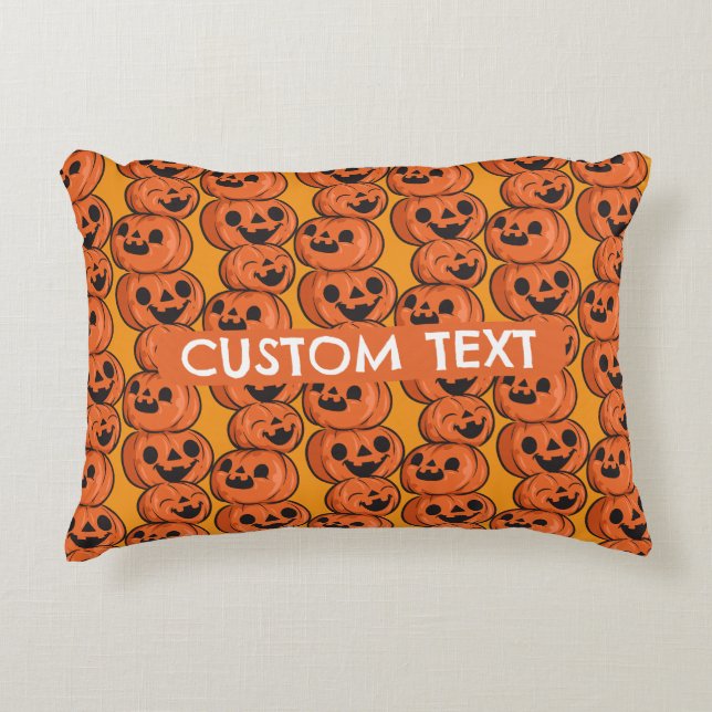Anpassad text Halloween Glada pumpor Personlig Prydnadskudde (Framsidan)