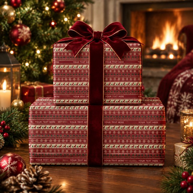 Anpassad text Höger firande Fair Isle stickmönster Presentpapper (Elegant Holiday Fair Isle Knit Pattern Wrapping Paper)