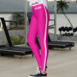 Anpassad Text Husdjur Katt Mamma Hot Pink Vita Rän Leggings
