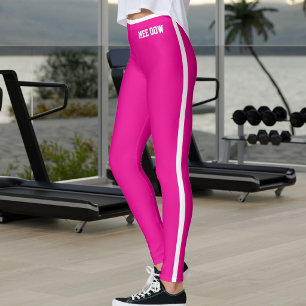 Anpassad Text Husdjur Katt Mamma Hot Pink Vita Rän Leggings