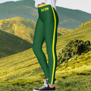 Anpassad Text Husdjur Katt Mamma Söt Grön Gul Rand Leggings