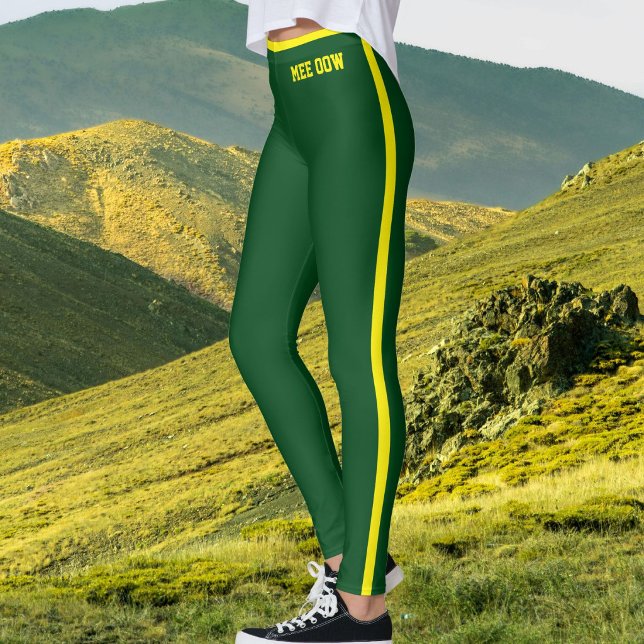 Anpassad Text Husdjur Katt Mamma Söt Grön Gul Rand Leggings (Skapare uppladdad)