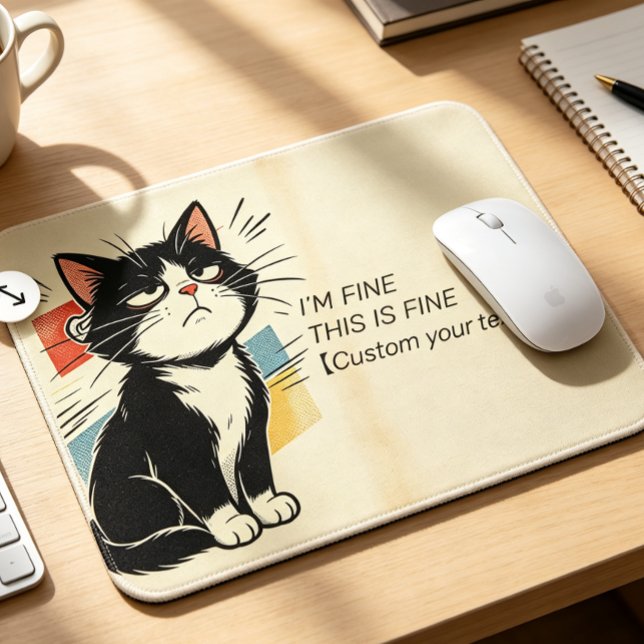 Anpassad text I'm Fine This Is Fine Sarcastic Cat  Musmatta (Sarcastic vintage comic cat mouse pad featuring “I'm Fine This Is Fine”. Add your custom text for a )