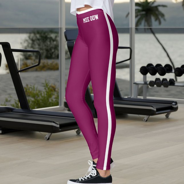 Anpassad text Kattmamma Rik Mulberry Vita Ränder Leggings (Skapare uppladdad)