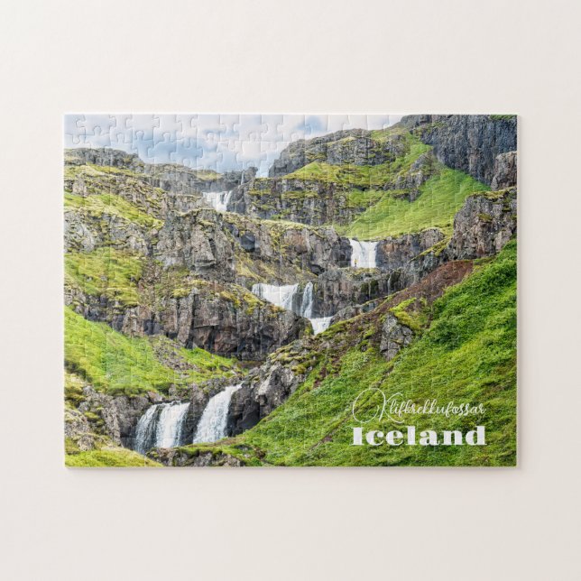 Anpassad text Klifbrekkufossar, Island Pussel (Horisontell)