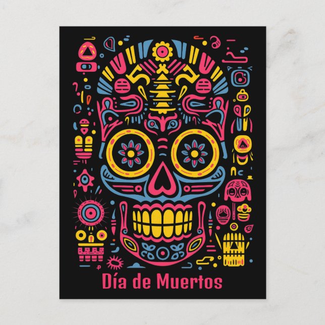 Anpassad text 💀  klotterstil Día de Muertos Vykort (Framsida)