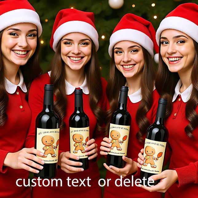 Anpassad text Krümelig julrally Gingerbread  Vinflaska Etikett (Custom text Crumbly Christmas Rally Gingerbread Wine Label)