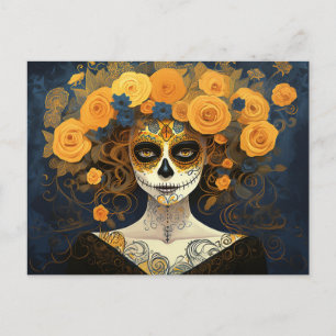 Anpassad text 💀 La Calavera Catrina med blommor Vykort