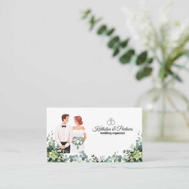 Anpassad text Modern blomsterbröllop  Visitkort (Stående Fram)