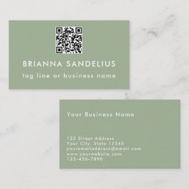 Anpassad text Modern Sage Green QR-kod Professione Visitkort