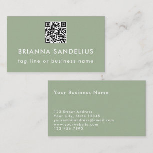 Anpassad text Modern Sage Green QR-kod Professione Visitkort