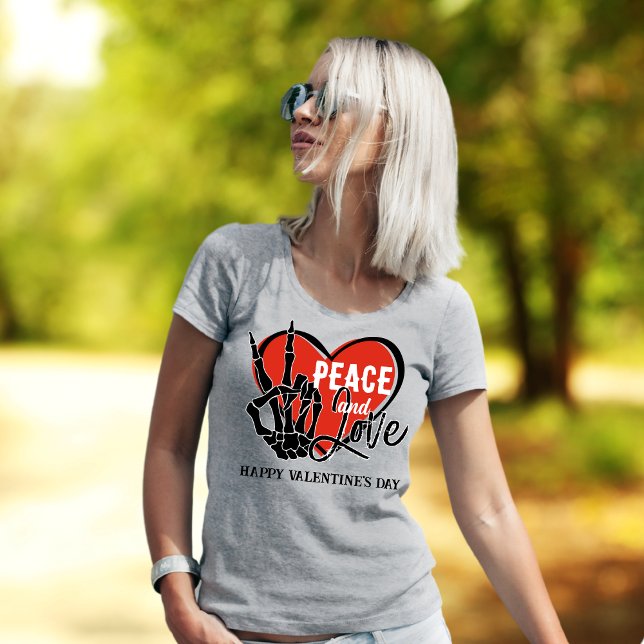 Anpassad text Modern Skelett Hand Fred och Kärlek T Shirt (Skapare uppladdad)