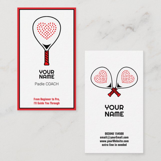 🎾Anpassad text,  Padel-tränare Visitkort (Fram/baksida)