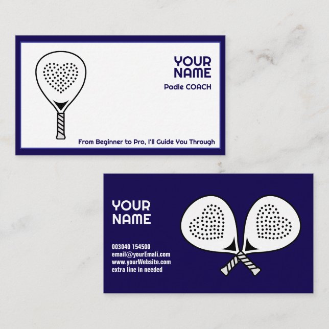 🎾Anpassad text,  Padel-tränare Visitkort (Fram/baksida)