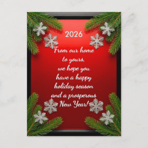 🎁 Anpassad text Röd julgran ram Festiv Helg Vykort