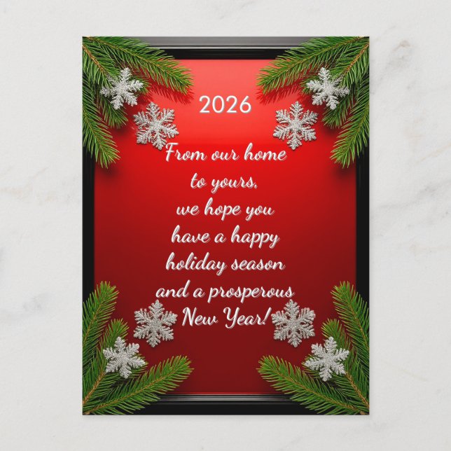 🎁 Anpassad text Röd julgran ram Festiv Helg Vykort (Framsida)
