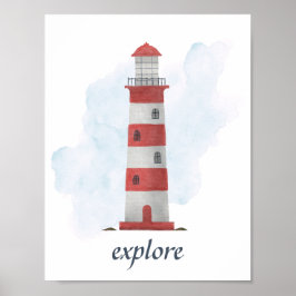 Anpassad text Röd vit fyr Sjöfart Ocean Poster