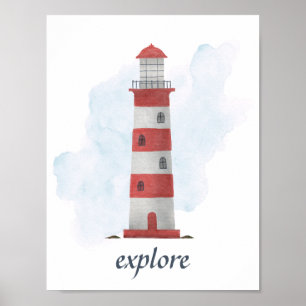 Anpassad text Röd vit fyr Sjöfart Ocean Poster
