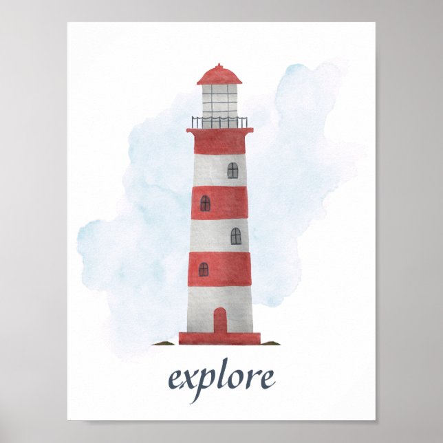 Anpassad text Röd vit fyr Sjöfart Ocean Poster (Framsidan)