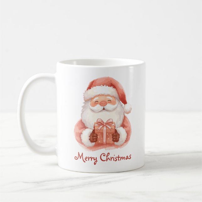 Anpassad text Rolig tomte med present Kaffemugg (Vänster)