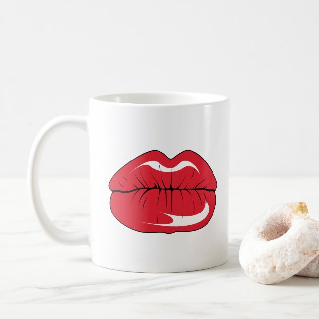 Anpassad Text Roliga Röda Läppar Tecknad Mun Kaffemugg (Med munk)