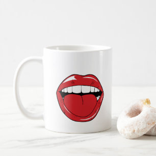 Anpassad Text Roliga Röda Läppar Tecknad Mun Kaffemugg