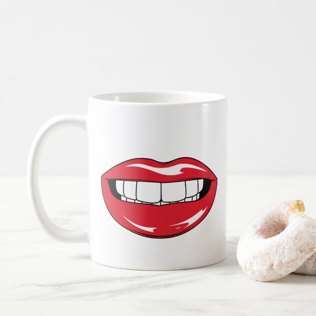 Anpassad Text Roliga Röda Läppar Tecknad Mun Kaffemugg (Med munk)