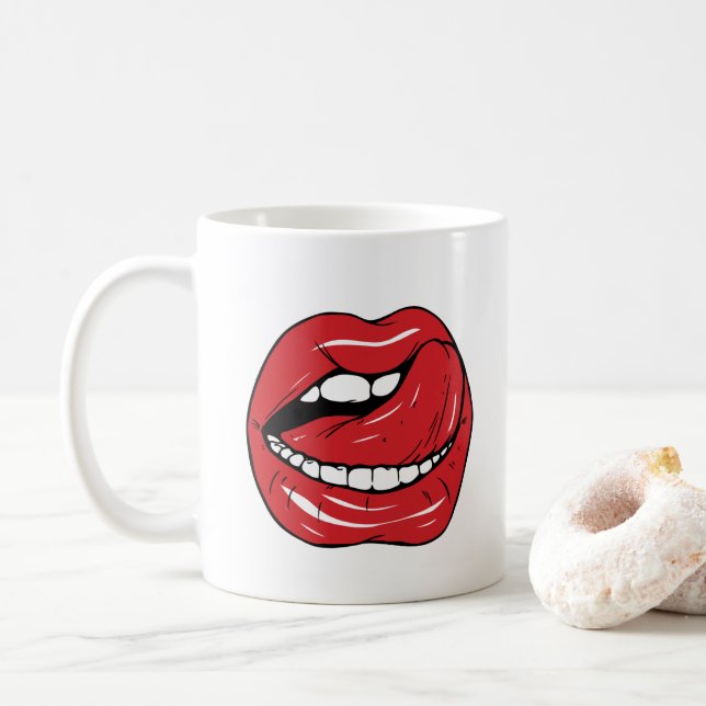 Anpassad text Roliga röda läppar Tecknad mun Kaffemugg (Med munk)