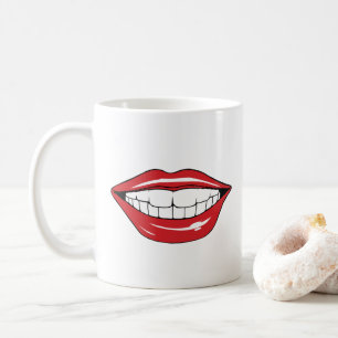 Anpassad Text Roliga Röda Läppar Tecknad Mun Kaffemugg