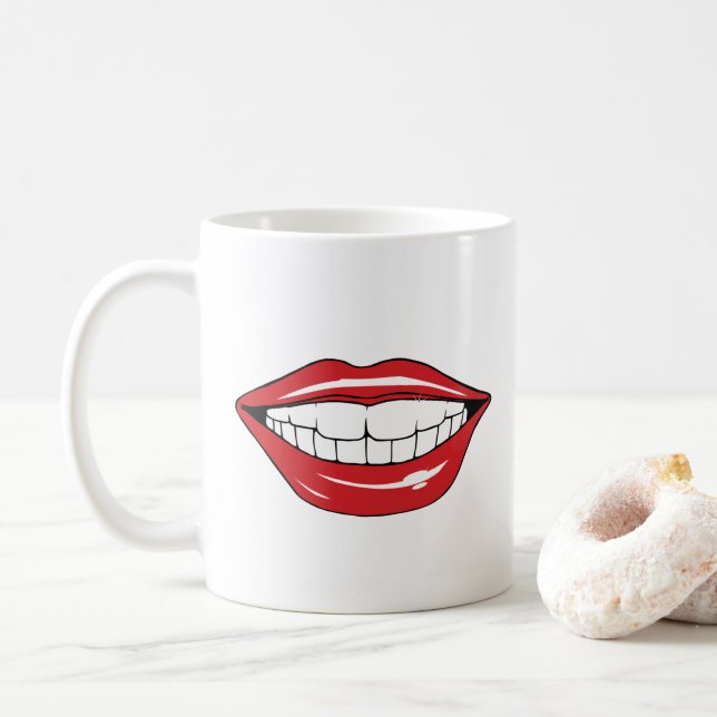 Anpassad Text Roliga Röda Läppar Tecknad Mun Kaffemugg (Med munk)