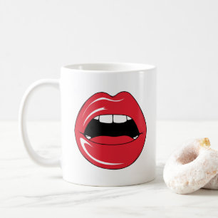 Anpassad Text Roliga Röda Läppar Tecknad Mun Kaffemugg