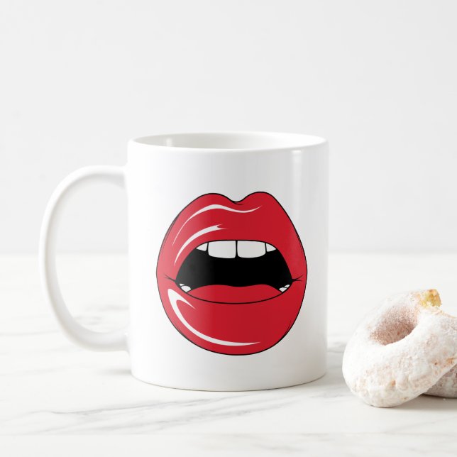 Anpassad Text Roliga Röda Läppar Tecknad Mun Kaffemugg (Med munk)
